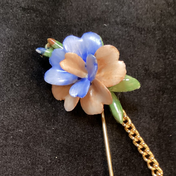 Delicate Porcelain Pansy Stick Pin  - Pink, Blue, Green Vintage - Picture 1 of 4